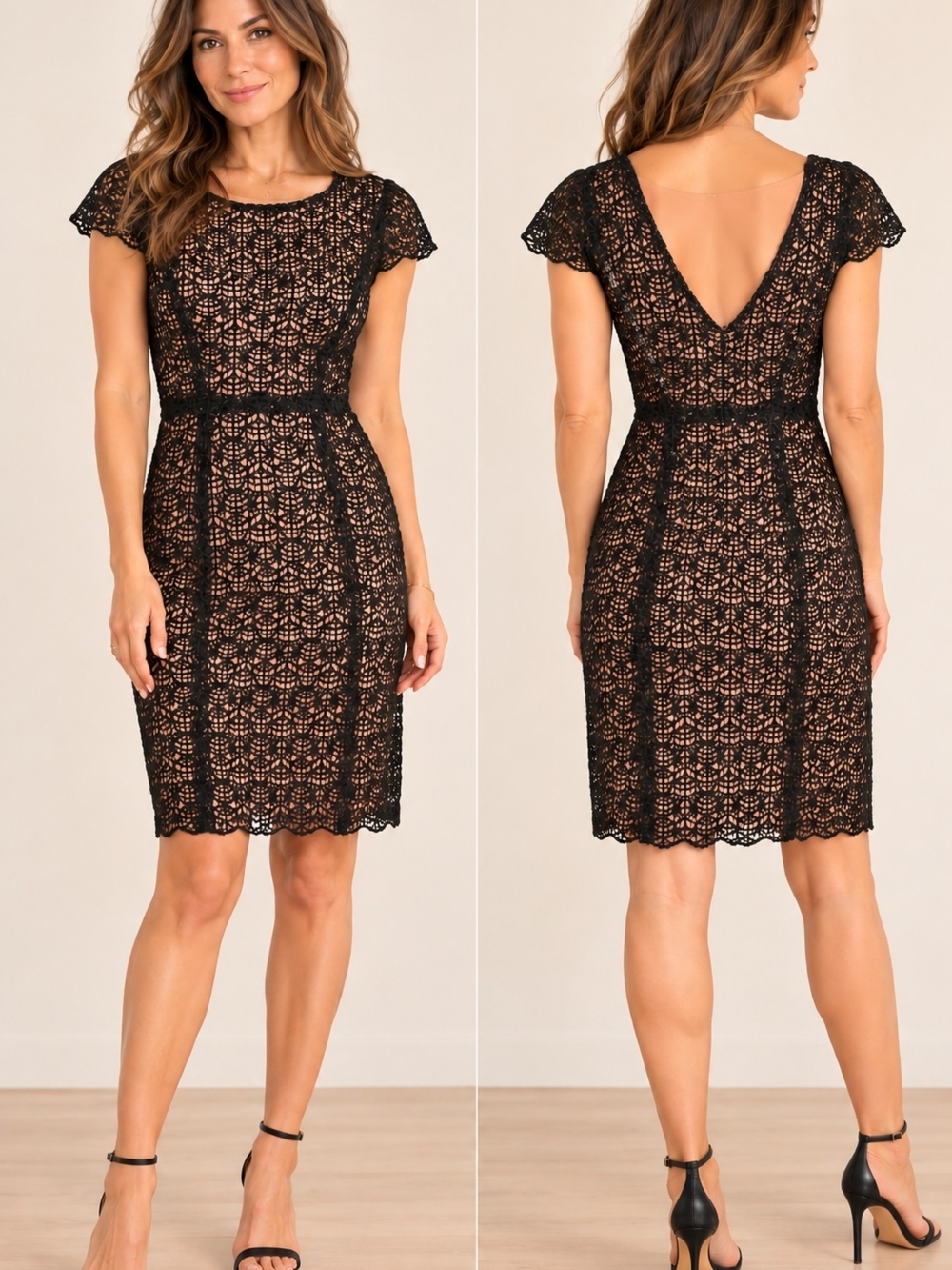 Hoss Intropia - (New) Black Lace Sequin Overlay Dress.
